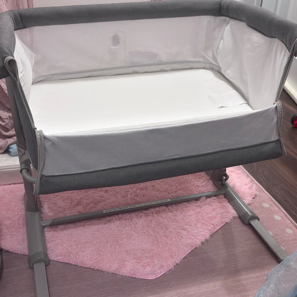Adjustable Gray Baby Side-Sleeper Bassinet
